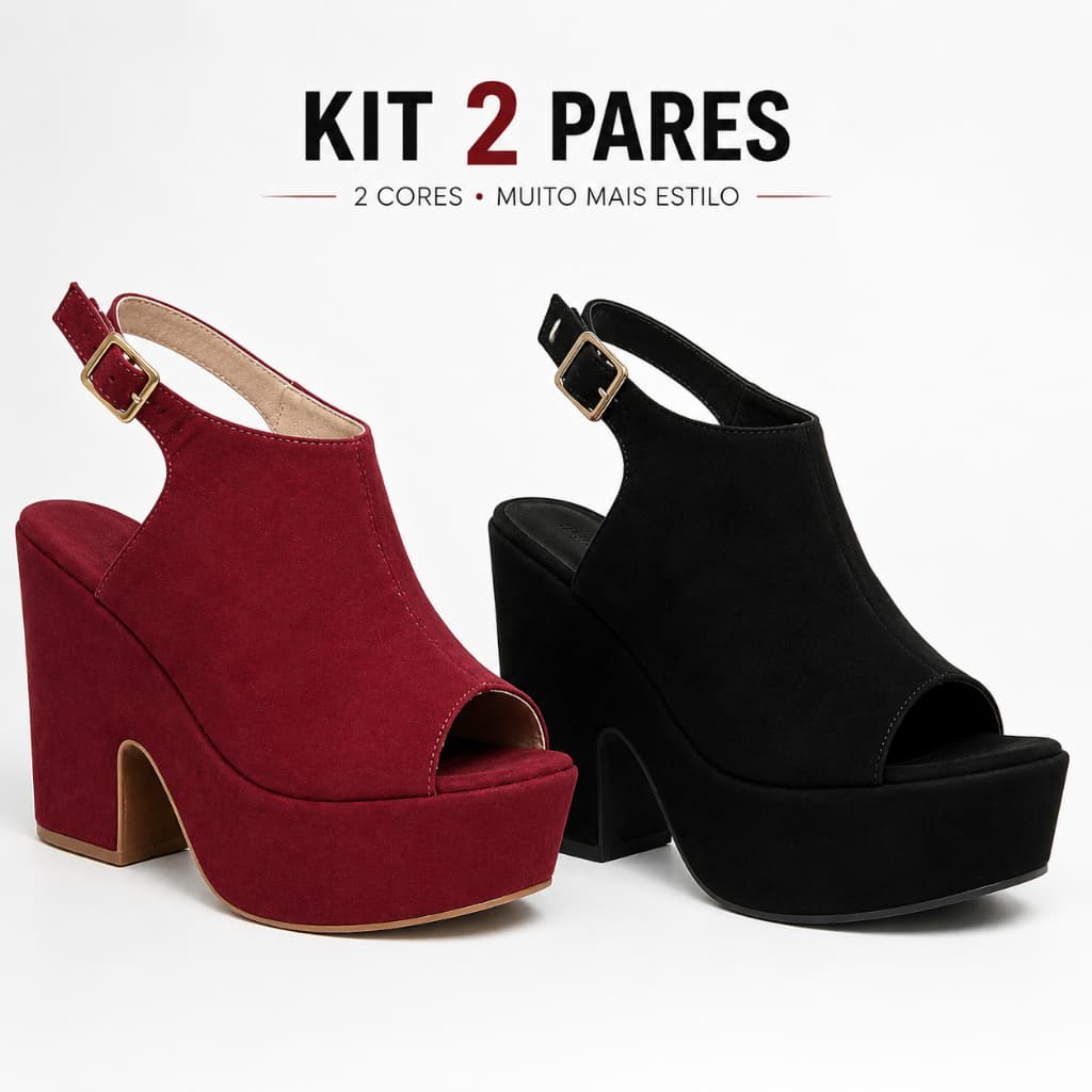 Kit 2 Sandálias Feminina  Meia Pata Open Boot Salto Alto Grosso Confortável Fechada Inverno