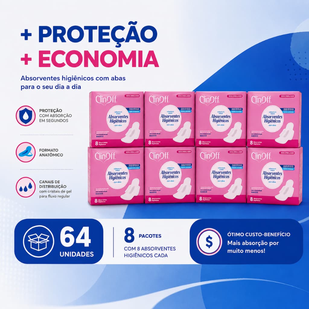 Super Kit 64 Unidades | Conforto e Proteção - Absorvente Clin Off