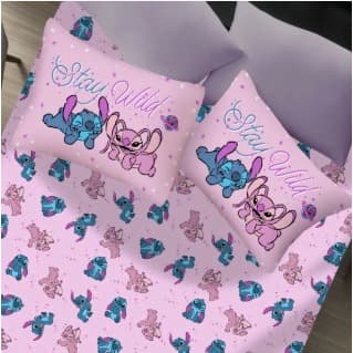 Lençol Casal Stitch Disney Original 3 Peças em Malha Estampado Infantil Macio e Confortável