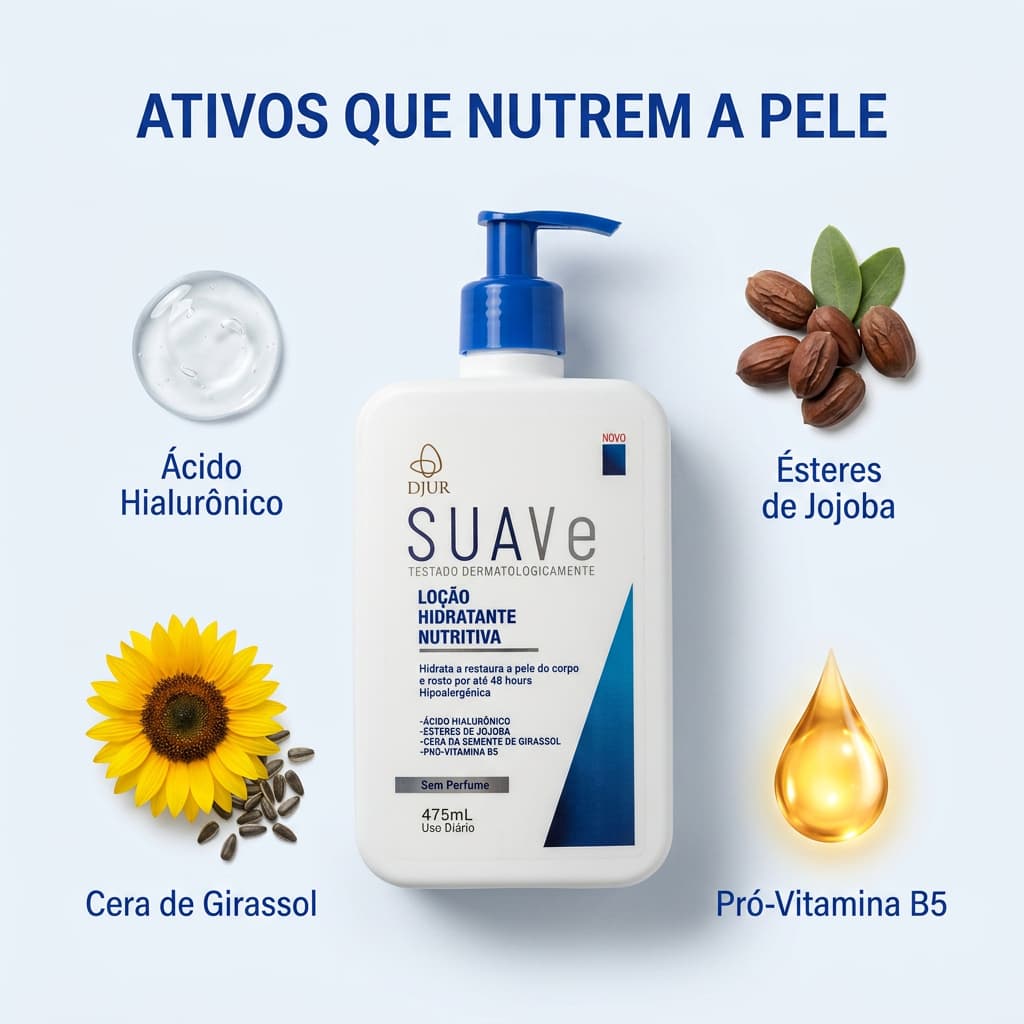Loção Hidratante Corporal Nutritiva 475ml Ácido Hialurônico Pele Seca Sensível Rosto e Corpo Sem Perfume Hipoalergênica