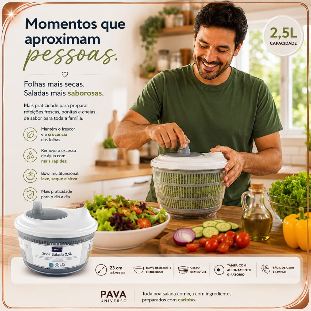 Centrífuga de Salada Fratelli 2,5L Seca Folhas Manual