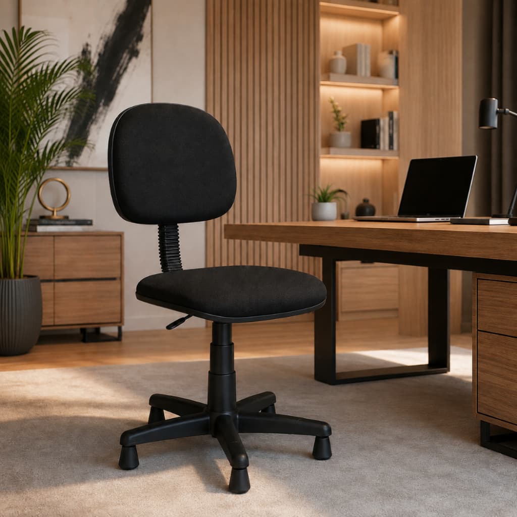 Cadeira Escritório Ergonômica Costura Bancada Secretária Fixa - Corino Sintético