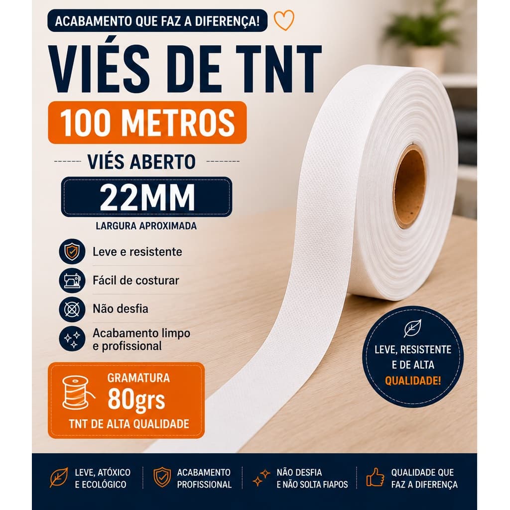 100 metros - Viés de TNT Aberto 22mm - Branco
