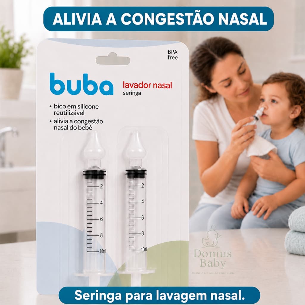 Kit 2 Lavadores Nasais Seringa Buba 10 mL Bebê Infantil com Bico de Silicone Reutilizável