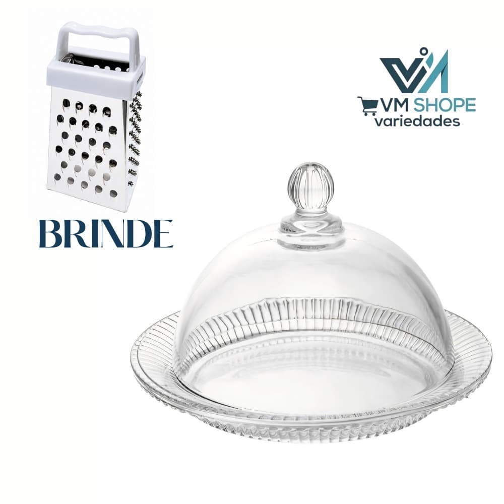 Prato para Doce de Cristal com tampa + Brinde Mini Ralador.