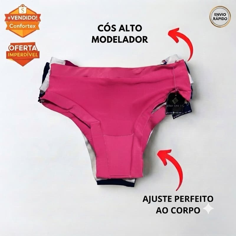 Kits 5 Calcinhas Cós Alto Largo Sem Elástico Modela Barriga Forro Algodão Confortável | Moda Íntima
