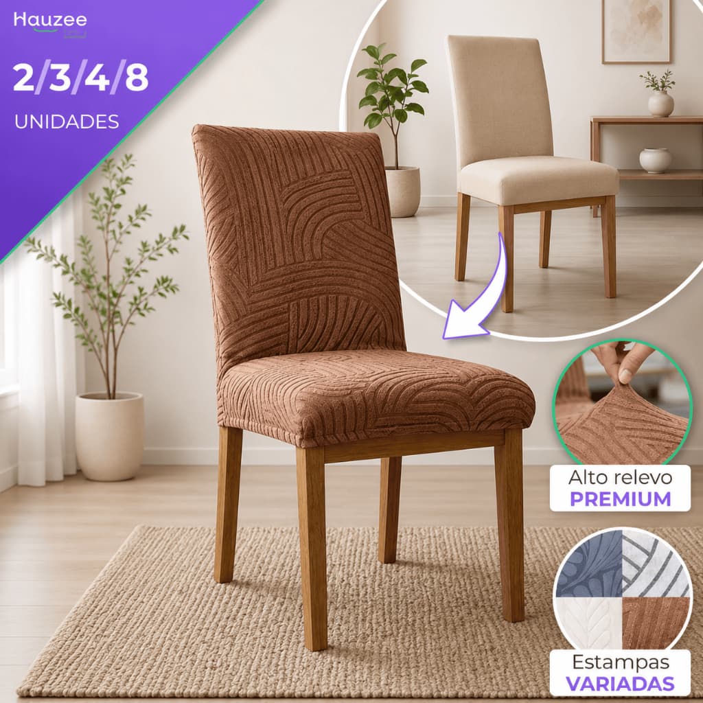 Capa Protetora em Alto Relevo Malha Suede Jacquard 2 4 6 Cadeiras Resistente Premium Kit Lavável Jantar Tam Classico