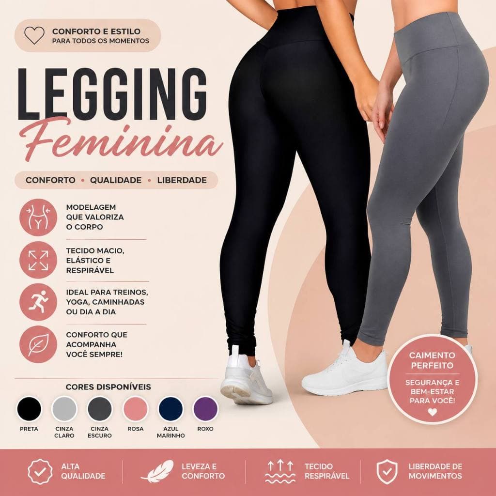 Calça Legging Feminina Cós Alto Altíssima Qualidade e Zero Transparência