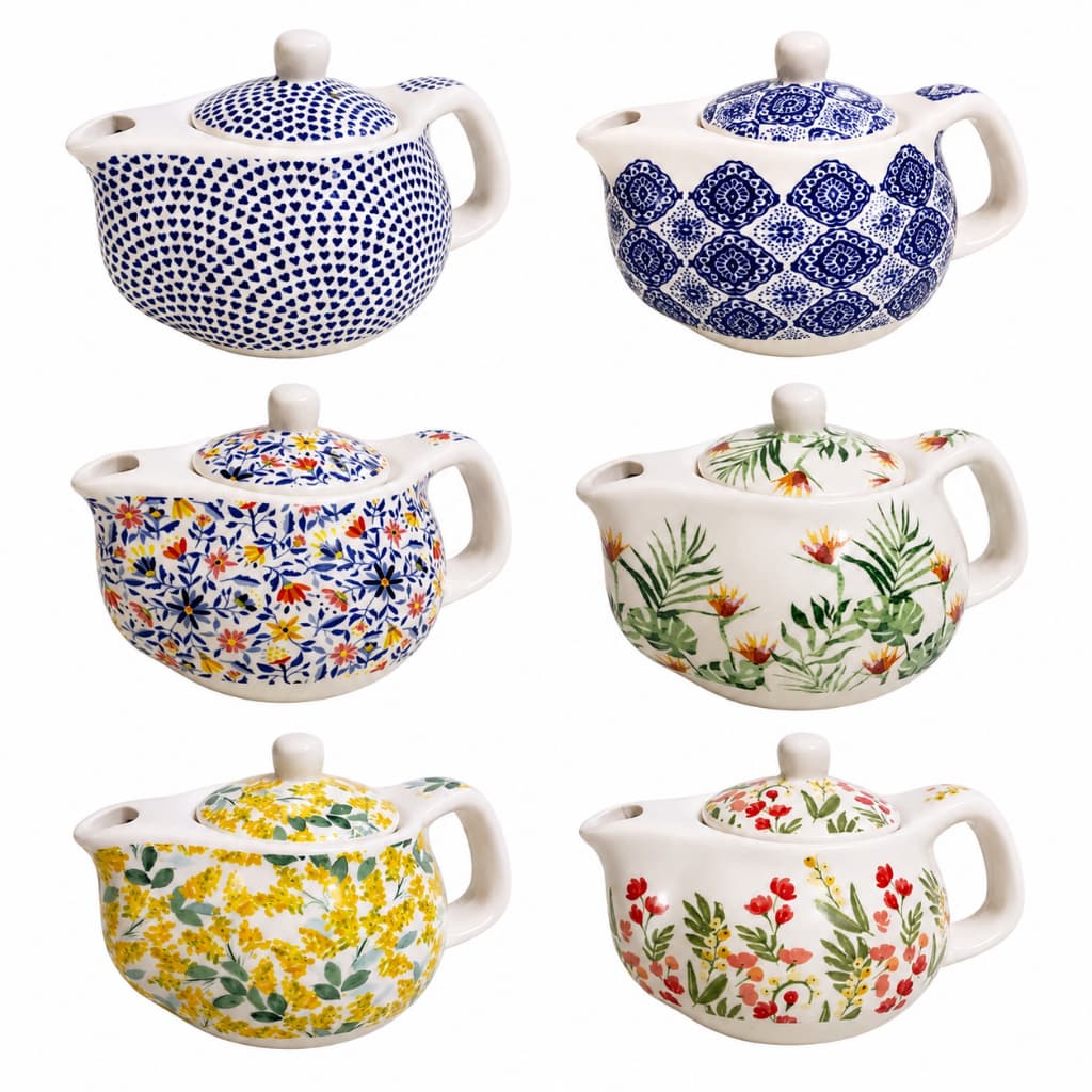 Bule de Chá Porcelana Flores Pequeno Infusor Chaleira 250ml