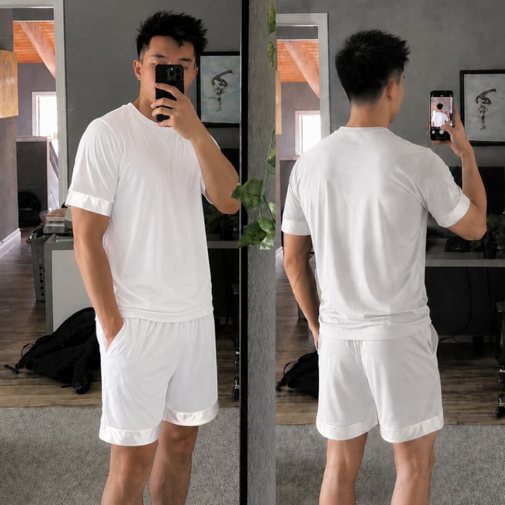 Pijama Masculino Luxo Premium em Cetim Short Seda e Camiseta Lisa Exclusiva