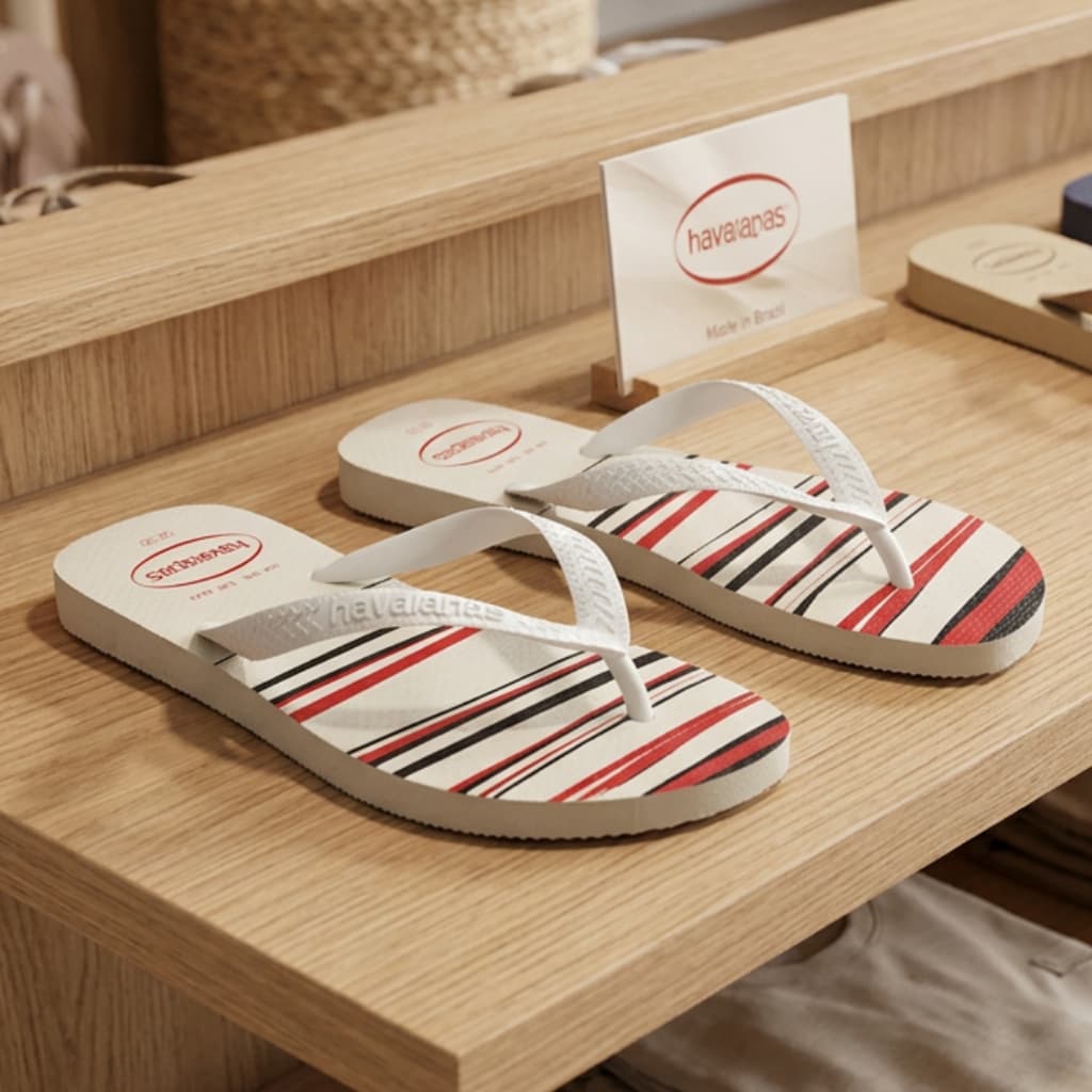 Havaianas Top Basic Masculina Original Chinelo Estampado Confortável 43/44 e 45/46 Branco com Listras