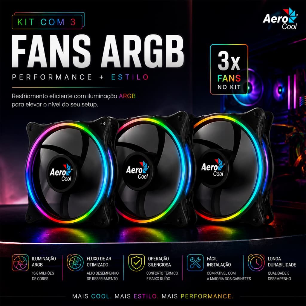 KIT 3 FANS ARGB 5V AEROCOOL CLIPSE 12 BLACK