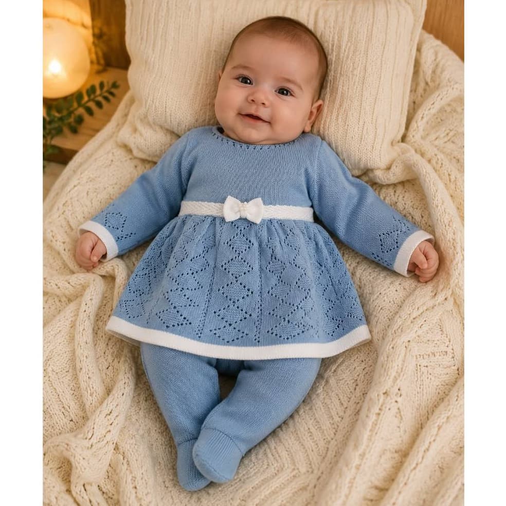 Vestido Calça Saída Maternidade RN Récem Nascido Tricô infantil Bebê Menina