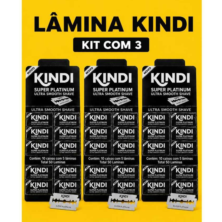 Kit com 03 Cartelas de Lâminas de Barbear Kindi - 50 Lâminas cada cartela