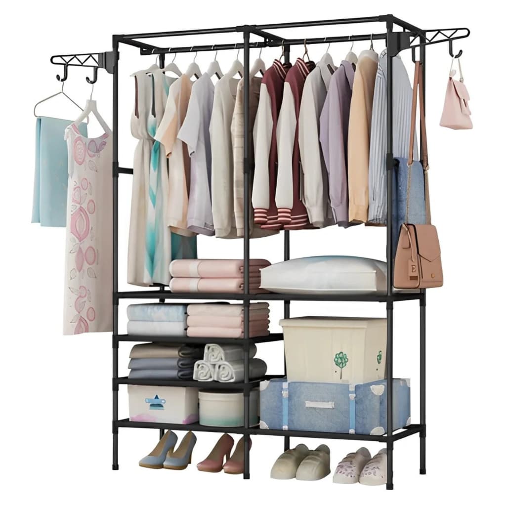 Guarda Roupa Portatil Arara Multifuncional Desmontavel Arara De Roupa Cabideiro Chão Sapateira Rack Organizador