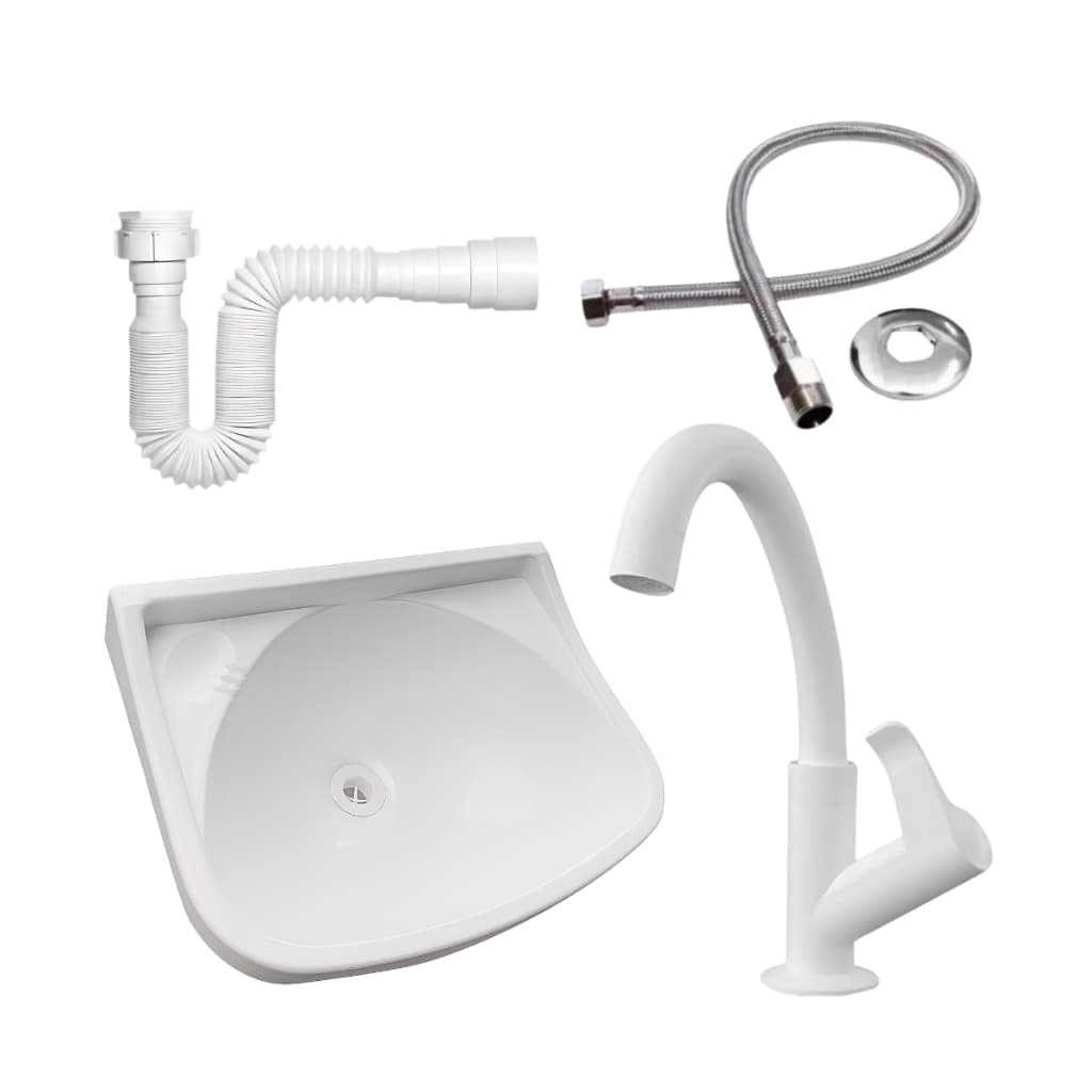 Kit Lavatorio Branco Cuba Plastica Valvula Sifão E Torneira