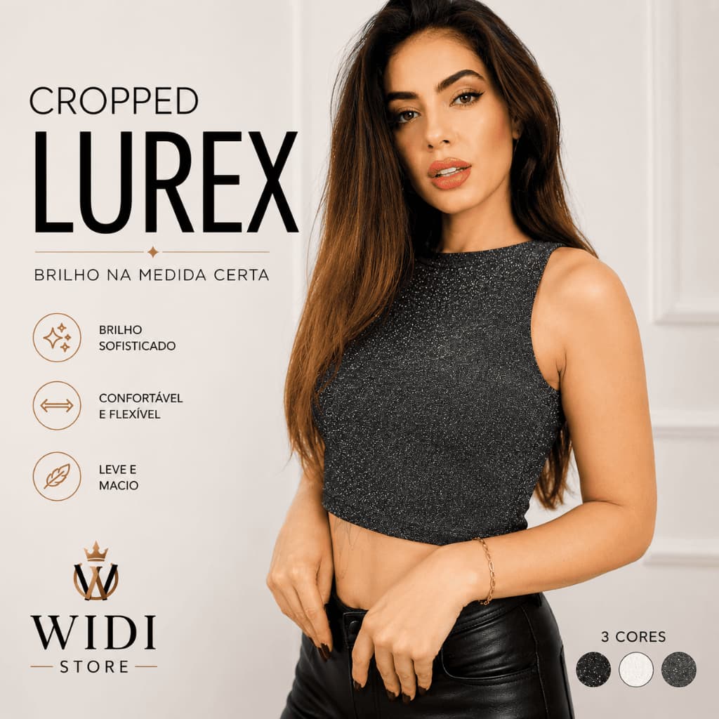 Cropped Feminino  LUREX Com Brilho Regata Curta Forrada Gliter e Muito Brilho - Roupas de Mulher