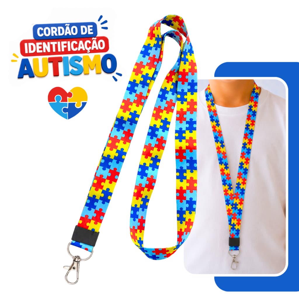 Cordão TEA Identificação Autista Quebra Cabeça Símbolo Autismo - Com Mosquete
