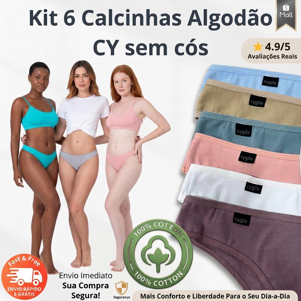 6x Calcinhas Algodão Sem Cós | Leves e Confortáveis