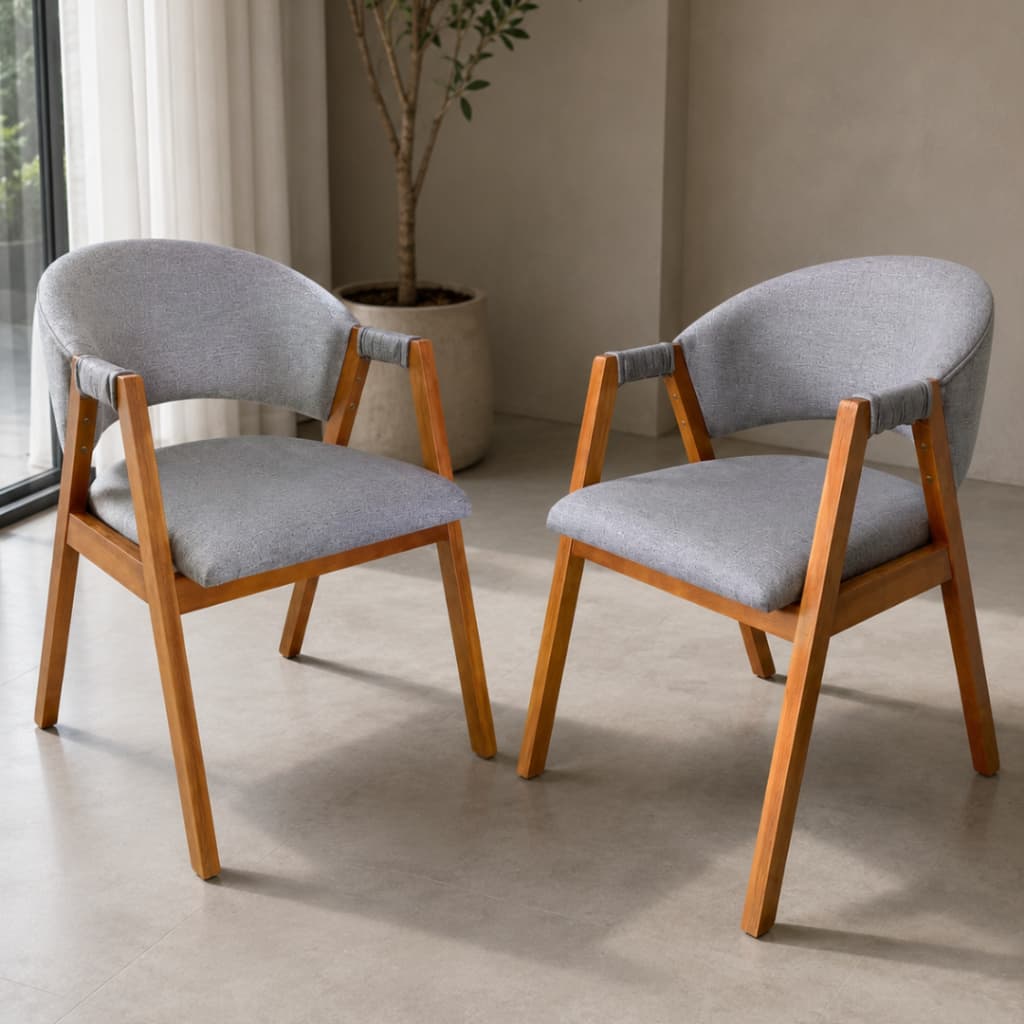 Kit 2 Cadeiras Estofadas Linho Cinza Jeans Escuro para Sala de Jantar Recepção e Cozinha Área Gourmet Sofisticado