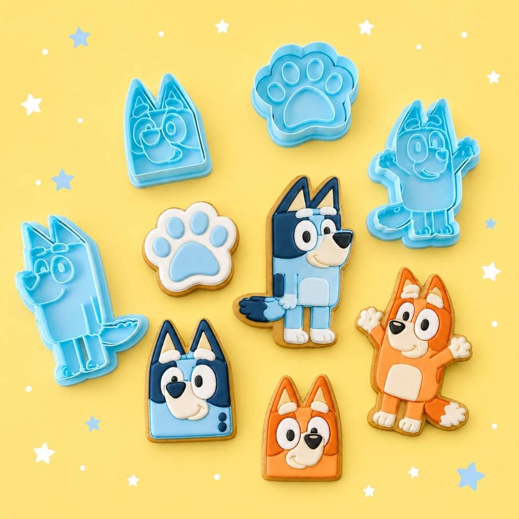 Kit 4 Cortadores Carimbos de  Bolacha  Biscoito Cookies Pasta Americana Bluey 8cm