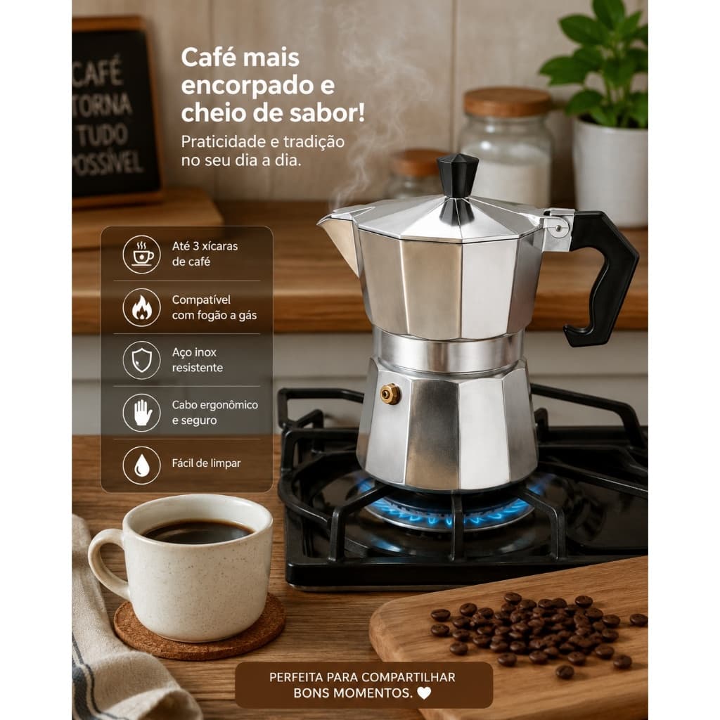 Cafeteira Italiana 3 xícaras Inox para café estilo expresso cafeteira clássica