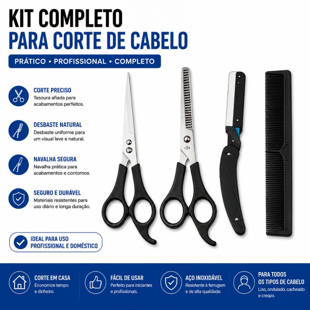 Kit4 Barbeiro Cabelo Profissional - Precisão e Controle com Acessórios Essenciais