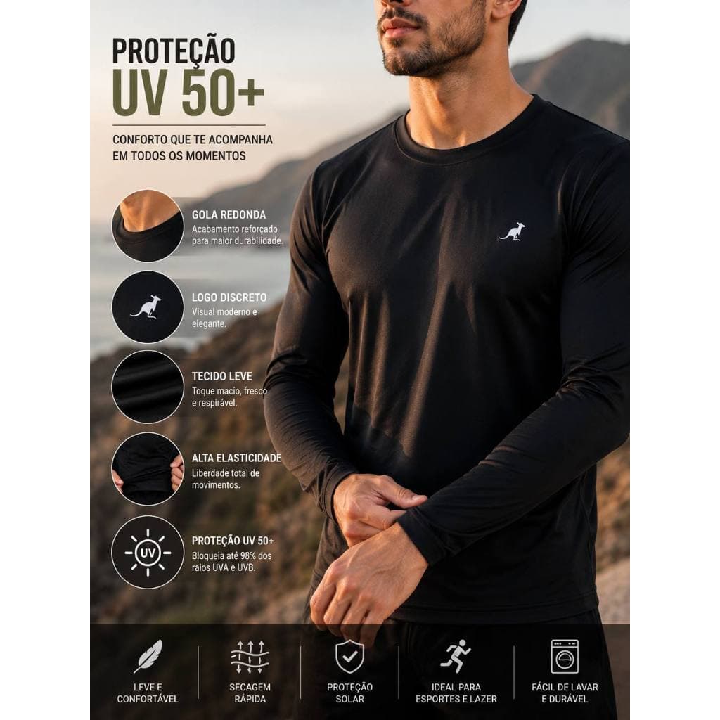 Camisa UV+50 Longa Adulto Original Altíssima Qualidade