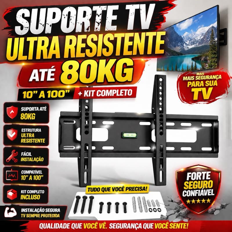 SUPORTE TV ULTRA RESISTENTE ATÉ 80KG | Universal 10” a 100” | Fácil Instalação + Parafusos