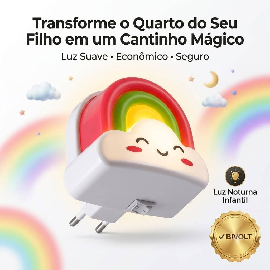 Abajur Arco‑íris Decorativa Bivolt com Botão e Plug Tomada