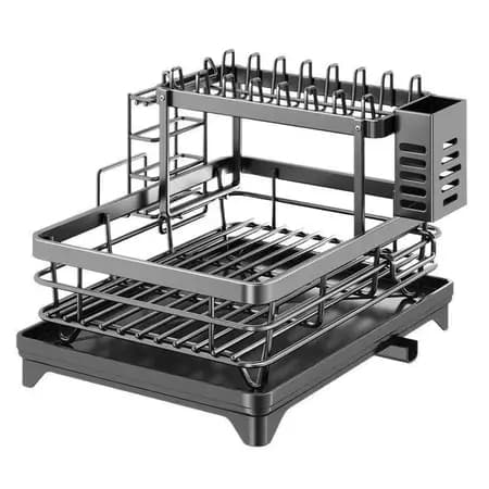 Escorredor De Louça Organizador 2 Em 1 de Pia Rack de Cozinha Duplo Aço Carbono Preto