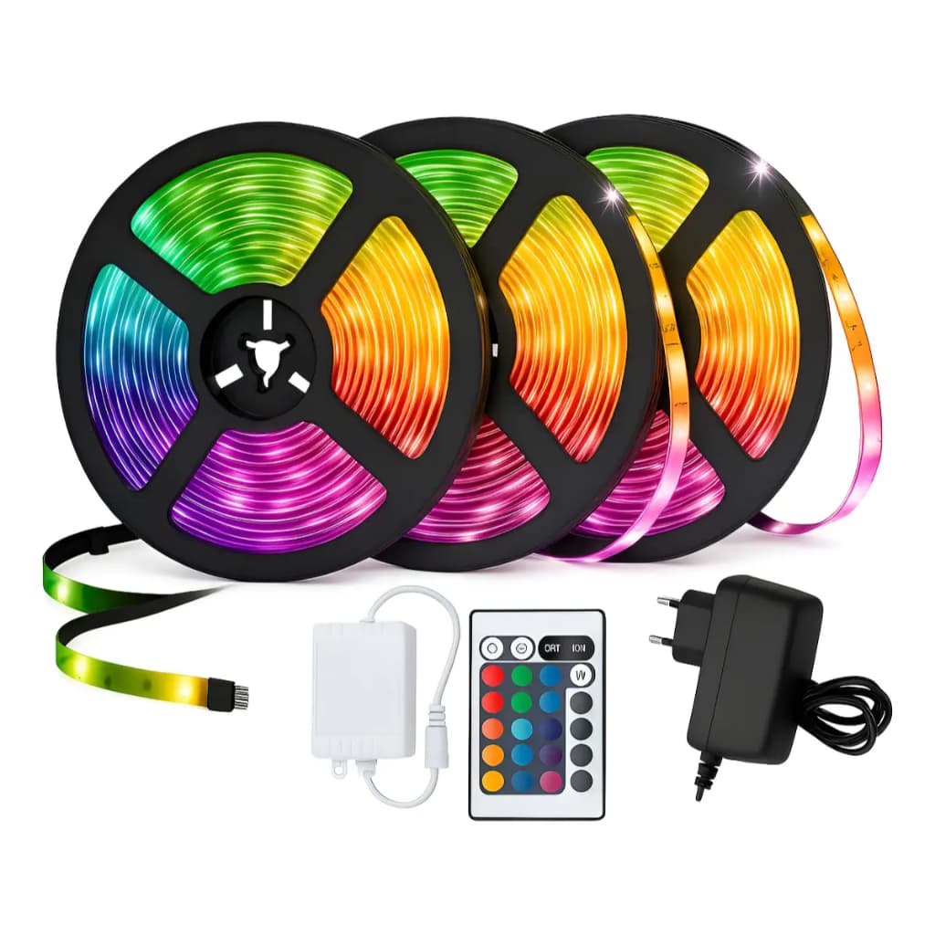 Fita de LED SUPER ULTRA RGB 3528, 5 m, 12 V, 300 LEDs | 16 CORES, IP20, pronta para entrega, com ou sem fonte de aliment