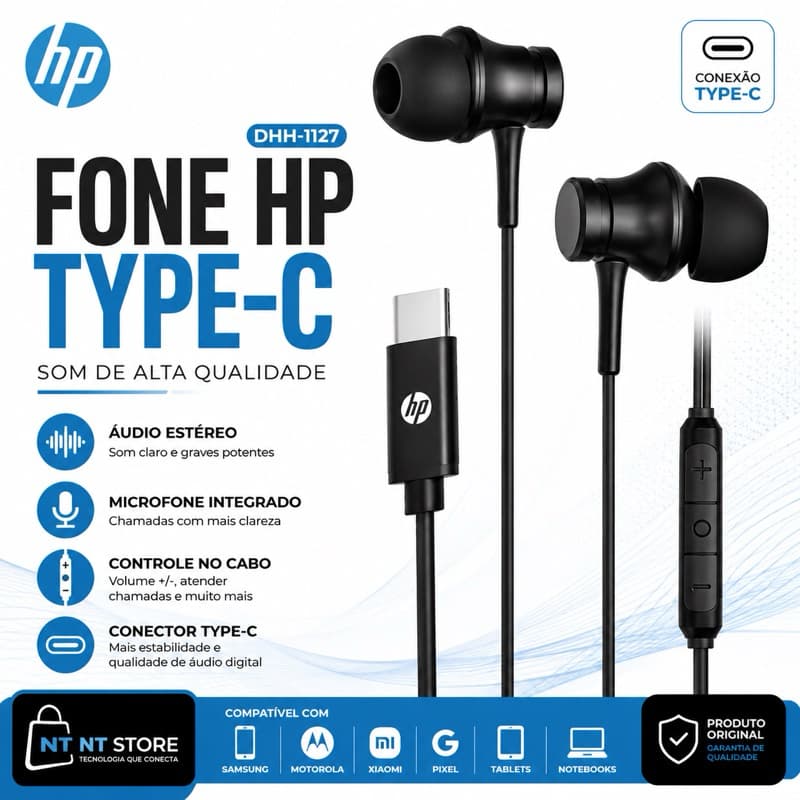 Fone De Ouvido HP DHH-1127 Type-C USB-C Com Microfone Controle De Volume Para Samsung Motorola Xiaomi