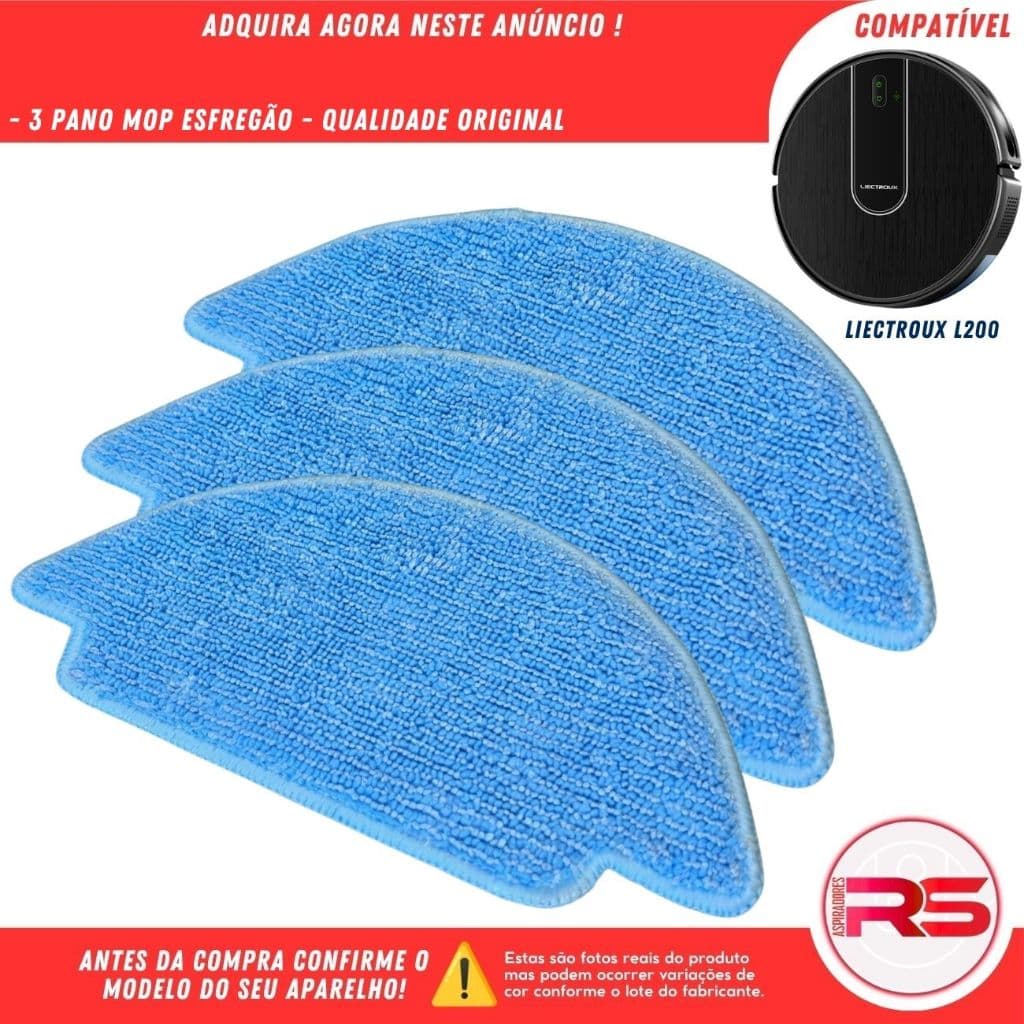 Kit 3 Panos Mop Esfregão Flanela para Robo Aspirador Liectroux L200