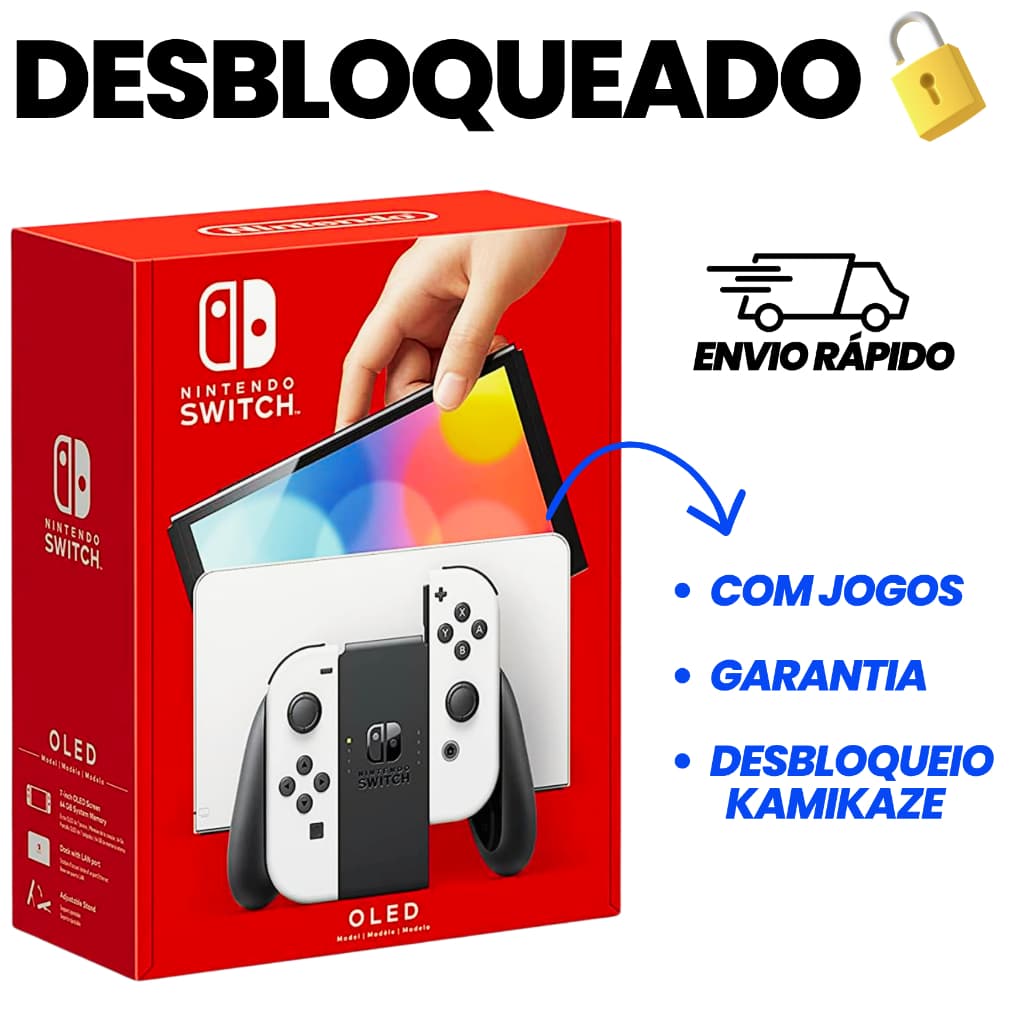 Nintendo Switch OLED Desbloqueado Novo + Cartão SD Original + Garantia