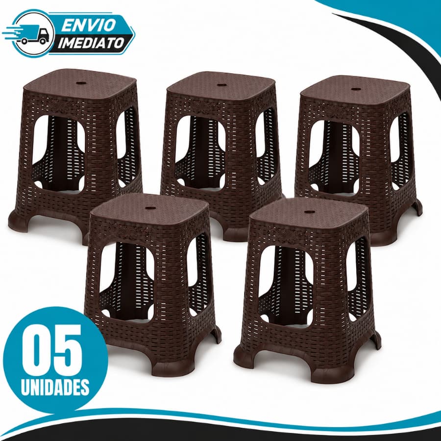 Kit 5 banquetas Rattan de Plástico Resistente Moderna Multiusos