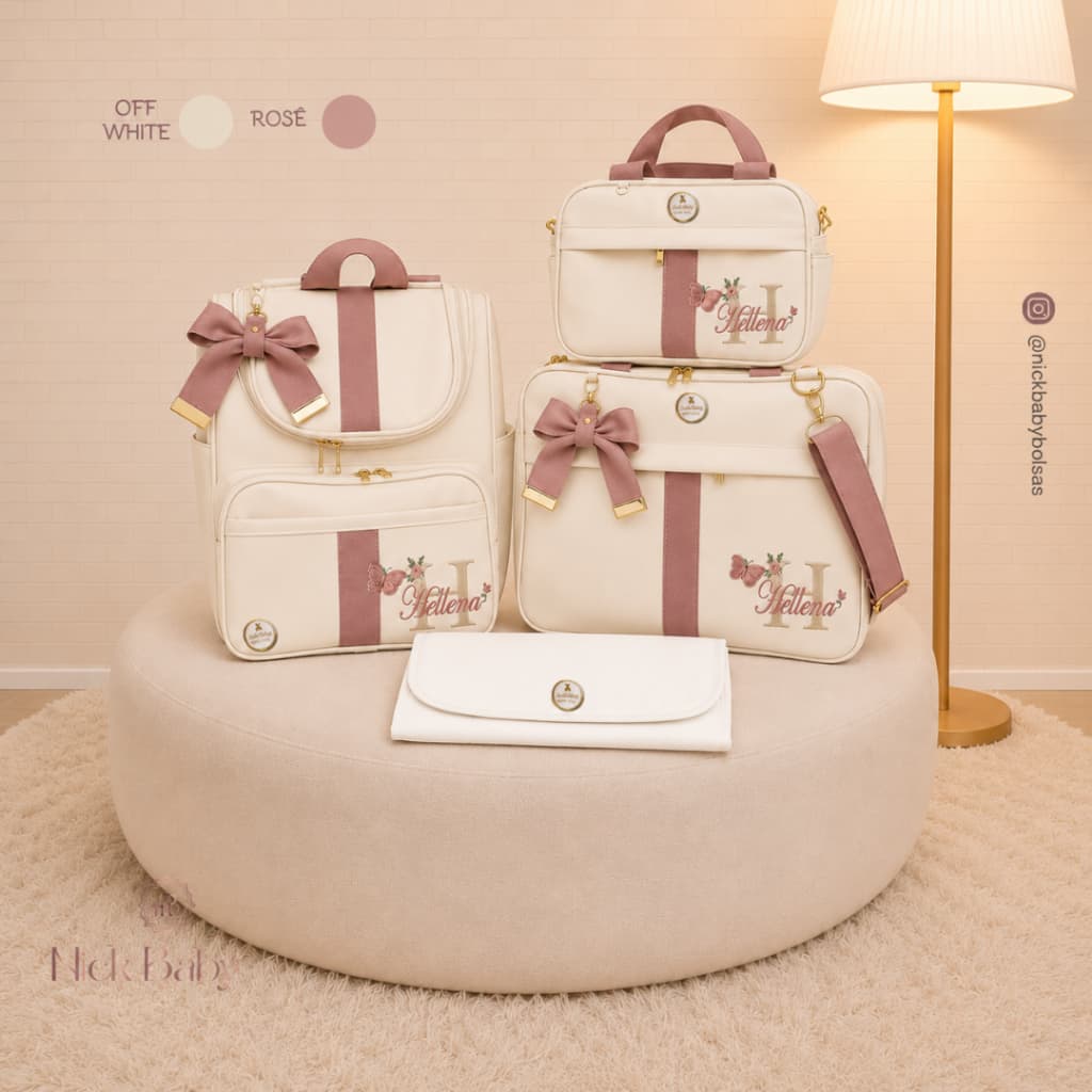 KIT DE BOLSAS MATERNIDADE LUXO 4 PEÇAS PERSONALIZADO