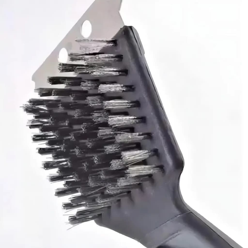 Escova Limpa Grelha Churrasqueira 3 em 1 Aço Inox Premium Preta