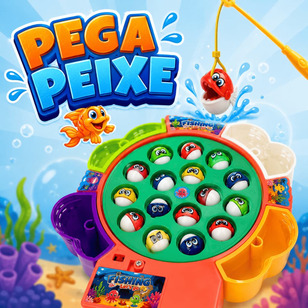 Jogo Infantil Pega Peixe Pescaria com 15 Peixes e 4 Varas Art Brink