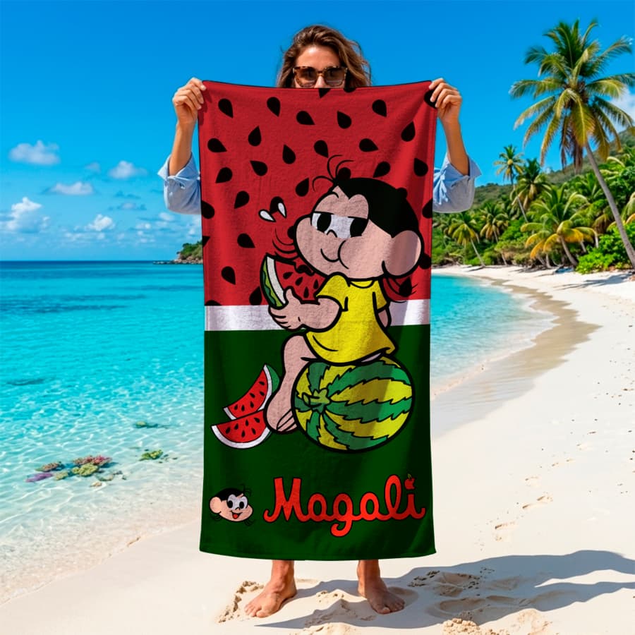 Toalha de banho e Praia Temática Personalizada Magali Melancia Piscina Estampada ENVIO FULL IMEDIATO