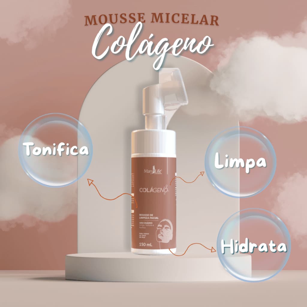 Mousse de Limpeza Facial Colágeno Mary Life 150ml - Sabonete Facial, Todos os Tipos de Pele