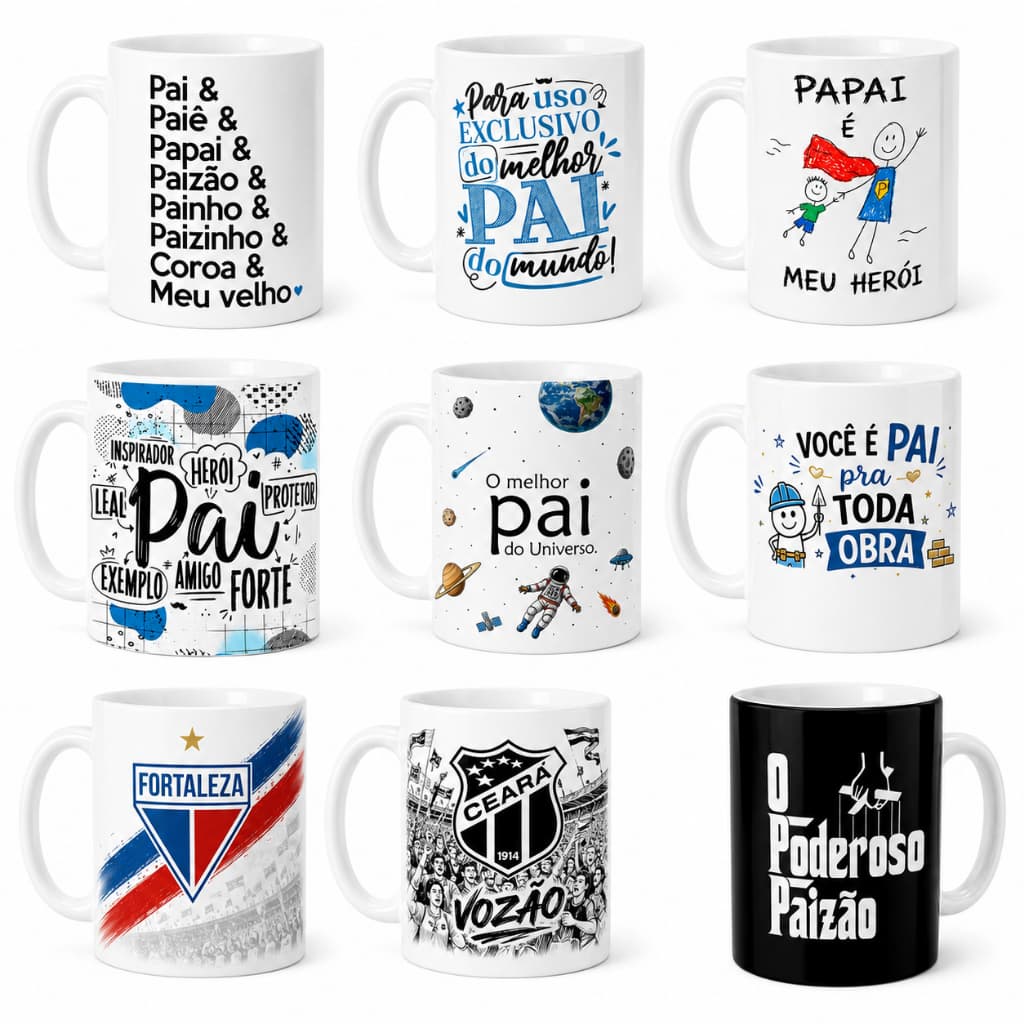 Caneca Porcelana Dia dos Pais Personalizada Modelos Variados Pronta Entrega Envio Imediato