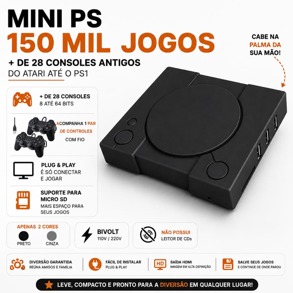 Super Video Game PSX classico 150 mil jogos Super 3D Games 2 Controles 2 Cores