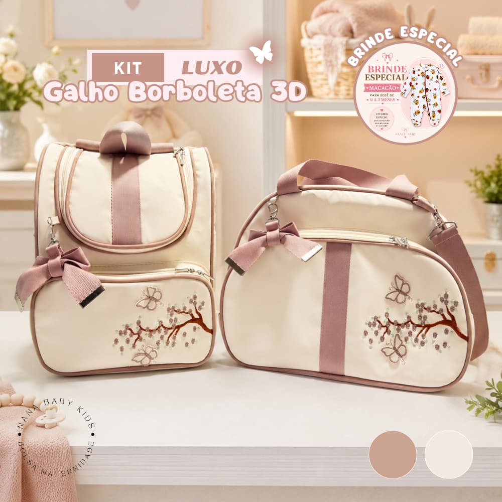 Kit Maternidade Bordado galho com borboleta 3D MENINA (GANHA UM MACACÃO DE BRINDE)