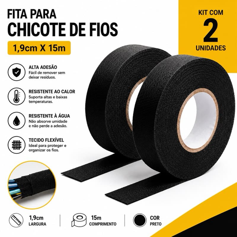 Kit 2 Fitas de Tecido Automotiva para Chicote Anti Chamas BOM134