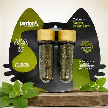 Catnip para Gatos Super Premium Petlon 10g Erva do Gato Natural 2 Tubos Atóxico Antiestresse