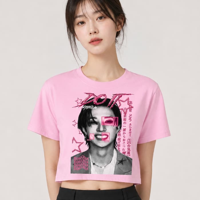 Cropped Bang Chan Stray Kids Do It Camisa K-pop Algodão Premium Estampa Unissex Camiseta