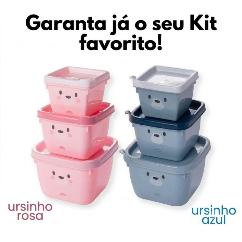 Plasútil Conjunto de 3 Potes de Plástico Pequeno Médio e Grande  Infantil Bebê Conect Ursinho Rosa Ursinho Azul