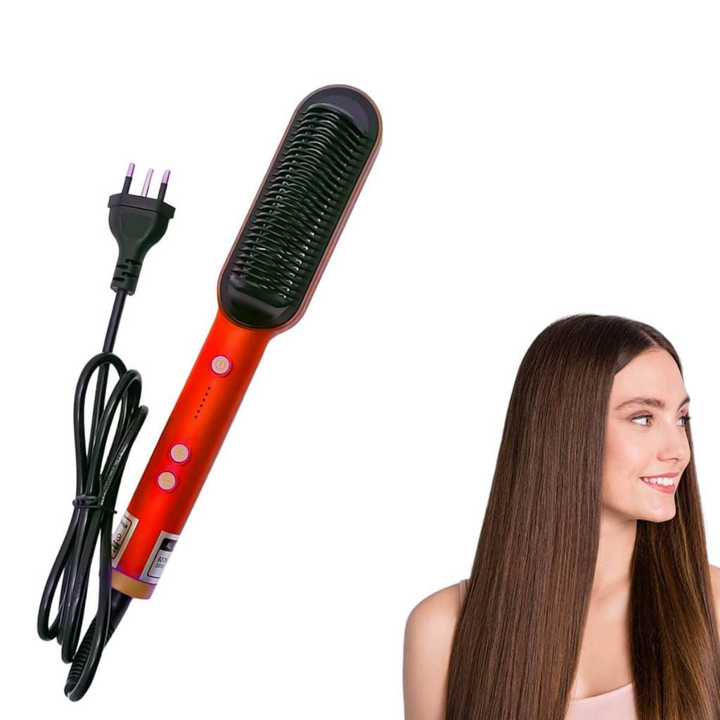 Escova Alisadora Bivolt Vermelha Profissional Elétrica Cerâmica Anti Frizz Aquecimento Rápido 110V/220V