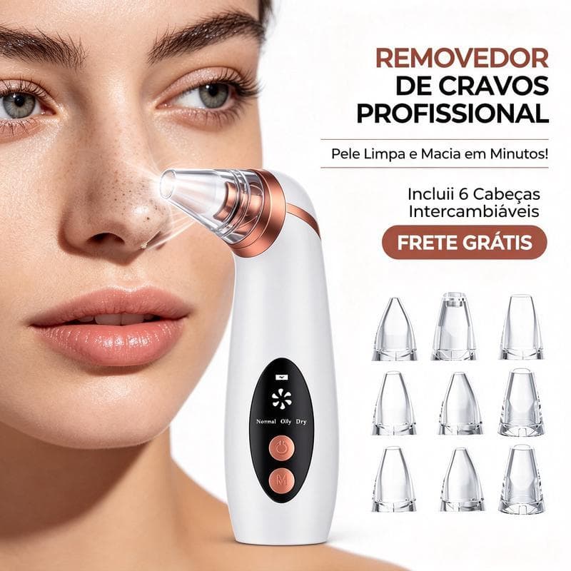 Removedor de Cravos Profissional Sucção a Vácuo Recarregável, vem com 6 cabeças intercambiáveis, limpeza profunda de por